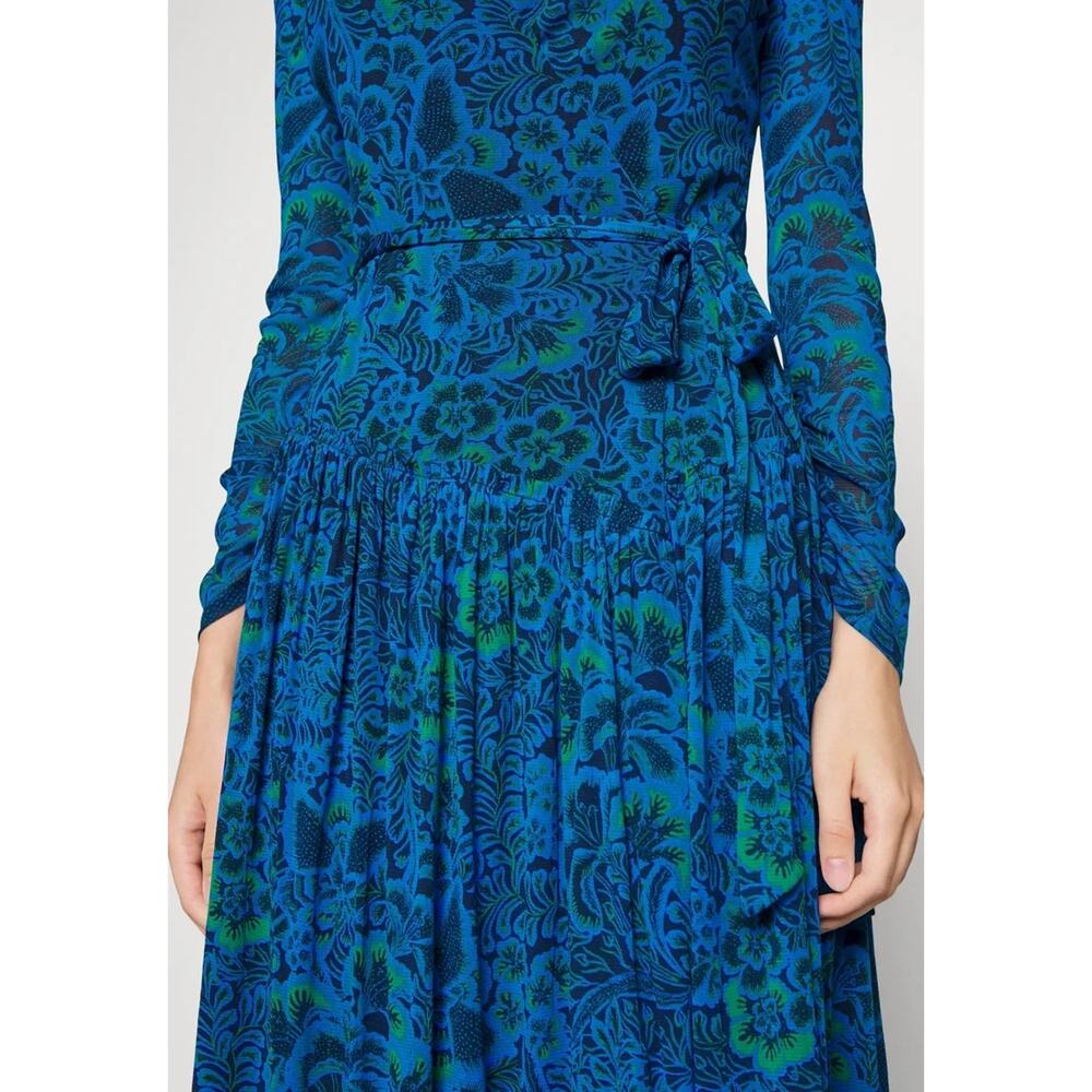 Diane von Furstenberg - Blue & Green Floral & Leaf Print Wrap Dress Sz S A001551 - Picture 3 of 10